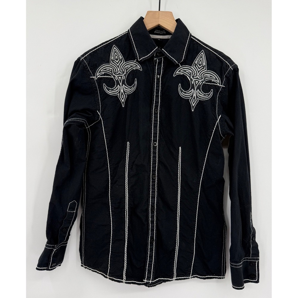 Roar Shirt Mens Small Black Embroidered Stallion Button Up Western Y2K